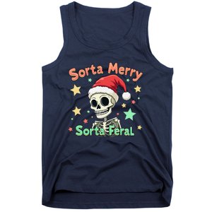 Sorta Merry Sorta Scary Funny Christmas Skeleton Tank Top