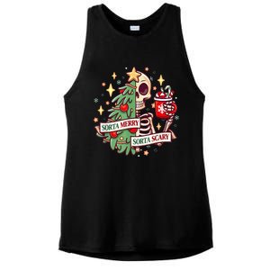 Sorta Merry Sorta Scary Skeleton Xmas Tree Christmas Funny Ladies PosiCharge Tri-Blend Wicking Tank