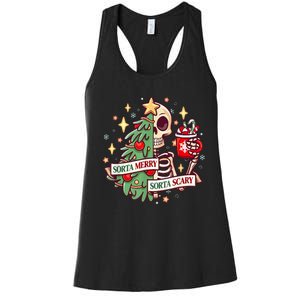 Sorta Merry Sorta Scary Skeleton Xmas Tree Christmas Funny Women's Racerback Tank