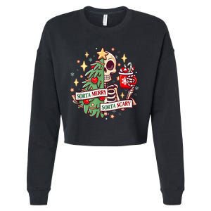 Sorta Merry Sorta Scary Skeleton Xmas Tree Christmas Funny Cropped Pullover Crew