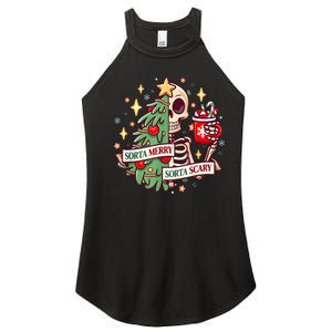 Sorta Merry Sorta Scary Skeleton Xmas Tree Christmas Funny Women's Perfect Tri Rocker Tank