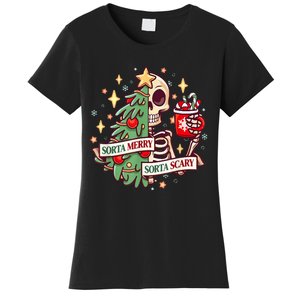 Sorta Merry Sorta Scary Skeleton Xmas Tree Christmas Funny Women's T-Shirt