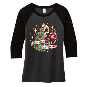 Sorta Merry Sorta Scary Skeleton Xmas Tree Christmas Funny Women's Tri-Blend 3/4-Sleeve Raglan Shirt