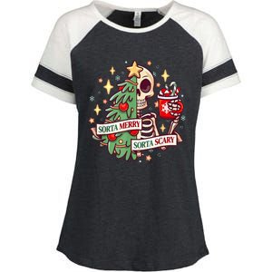 Sorta Merry Sorta Scary Skeleton Xmas Tree Christmas Funny Enza Ladies Jersey Colorblock Tee