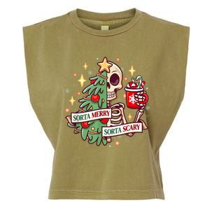 Sorta Merry Sorta Scary Skeleton Xmas Tree Christmas Funny Garment-Dyed Women's Muscle Tee