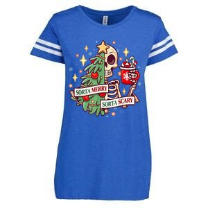 Sorta Merry Sorta Scary Skeleton Xmas Tree Christmas Funny Enza Ladies Jersey Football T-Shirt