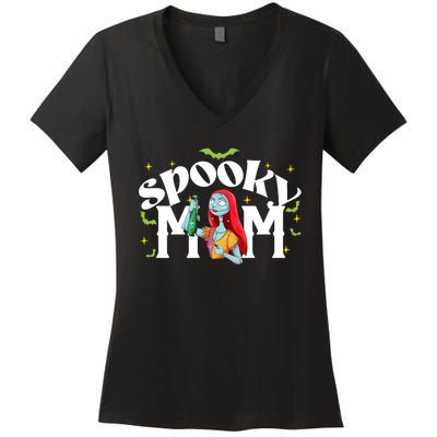 Spooky Mom Sally Nightmare Halloween Matchin Family Spooky Halloween Nightmare Women's V-Neck T-Shirt