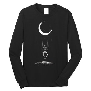 Skeleton Moon Swing Rock On Band Tees Rock And Roll Graphic Long Sleeve Shirt