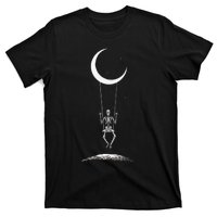 Skeleton Moon Swing Rock On Band Tees Rock And Roll Graphic T-Shirt