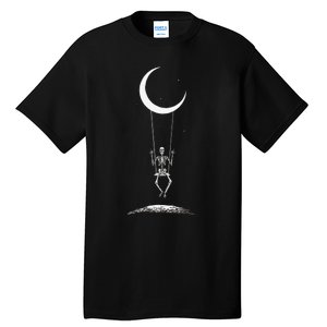 Skeleton Moon Swing Rock On Band Tees Rock And Roll Graphic Tall T-Shirt