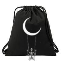 Skeleton Moon Swing Rock On Band Tees Rock And Roll Graphic Drawstring Bag