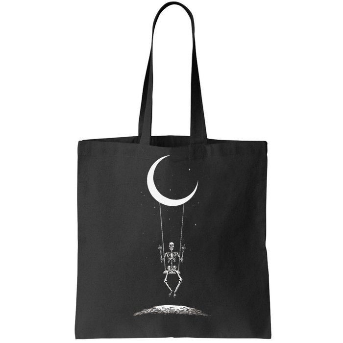 Skeleton Moon Swing Rock On Band Tees Rock And Roll Graphic Tote Bag