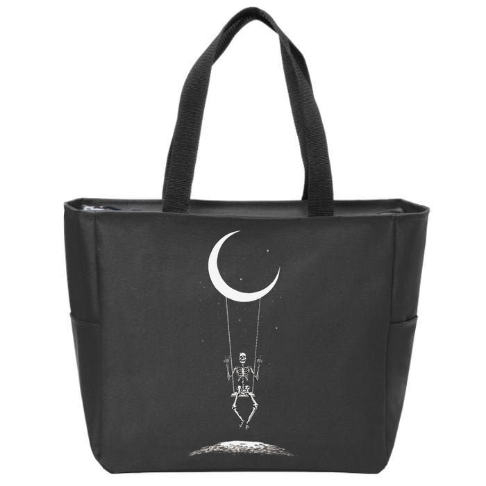 Skeleton Moon Swing Rock On Band Tees Rock And Roll Graphic Zip Tote Bag