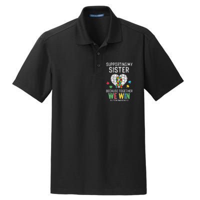 Supporting My Sister Together We Win Autism Awareness Puzzle Dry Zone Grid Polo