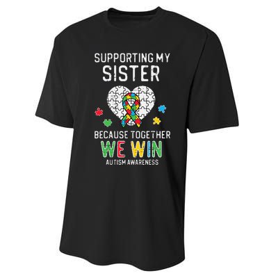 Supporting My Sister Together We Win Autism Awareness Puzzle Performance Sprint T-Shirt