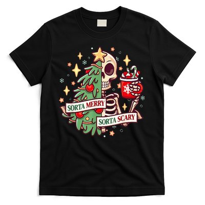Sorta Merry Sorta Scary Skeleton Xmas Tree Christmas T-Shirt