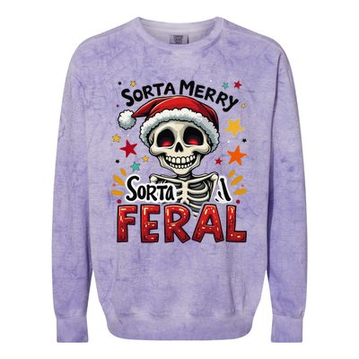 Sorta Merry Sorta Scary Funny Christmas Skeleton Colorblast Crewneck Sweatshirt