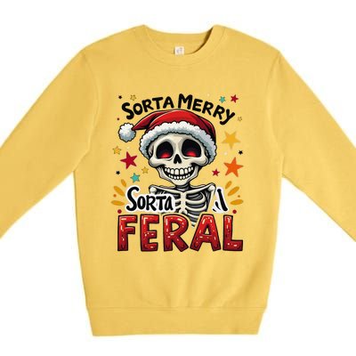 Sorta Merry Sorta Scary Funny Christmas Skeleton Premium Crewneck Sweatshirt