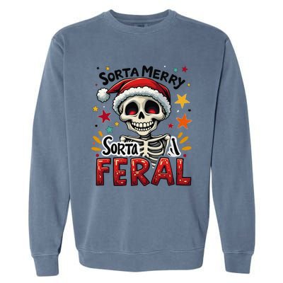 Sorta Merry Sorta Scary Funny Christmas Skeleton Garment-Dyed Sweatshirt