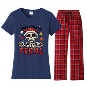 Sorta Merry Sorta Scary Funny Christmas Skeleton Women's Flannel Pajama Set