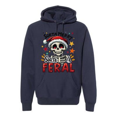 Sorta Merry Sorta Scary Funny Christmas Skeleton Premium Hoodie