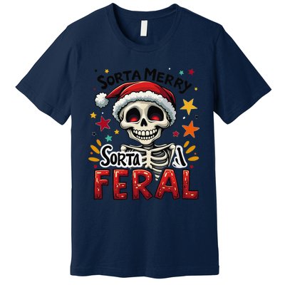 Sorta Merry Sorta Scary Funny Christmas Skeleton Premium T-Shirt