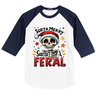 Sorta Merry Sorta Scary Funny Christmas Skeleton Baseball Sleeve Shirt