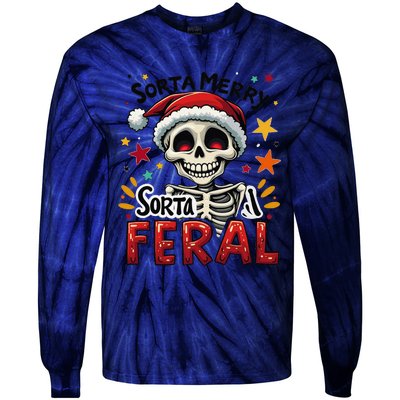 Sorta Merry Sorta Scary Funny Christmas Skeleton Tie-Dye Long Sleeve Shirt