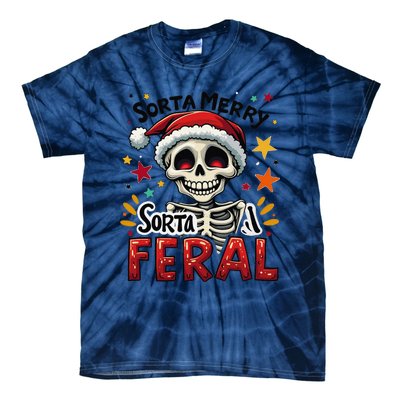 Sorta Merry Sorta Scary Funny Christmas Skeleton Tie-Dye T-Shirt