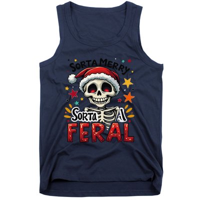 Sorta Merry Sorta Scary Funny Christmas Skeleton Tank Top