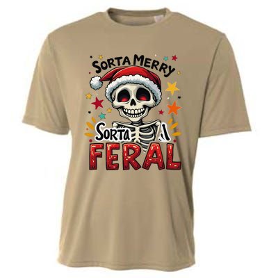 Sorta Merry Sorta Scary Funny Christmas Skeleton Cooling Performance Crew T-Shirt