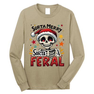 Sorta Merry Sorta Scary Funny Christmas Skeleton Long Sleeve Shirt