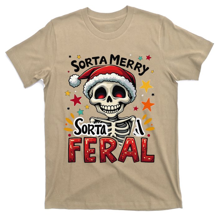 Sorta Merry Sorta Scary Funny Christmas Skeleton T-Shirt