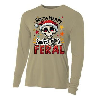 Sorta Merry Sorta Scary Funny Christmas Skeleton Cooling Performance Long Sleeve Crew