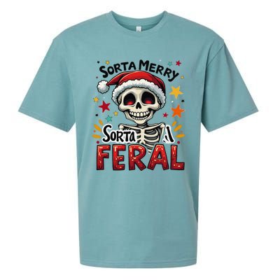 Sorta Merry Sorta Scary Funny Christmas Skeleton Sueded Cloud Jersey T-Shirt