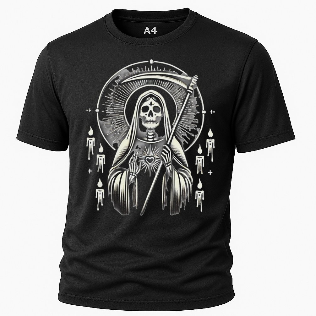 Santa Muerte Sacred Art – Mystical Skeleton With Scythe Performance Shirt