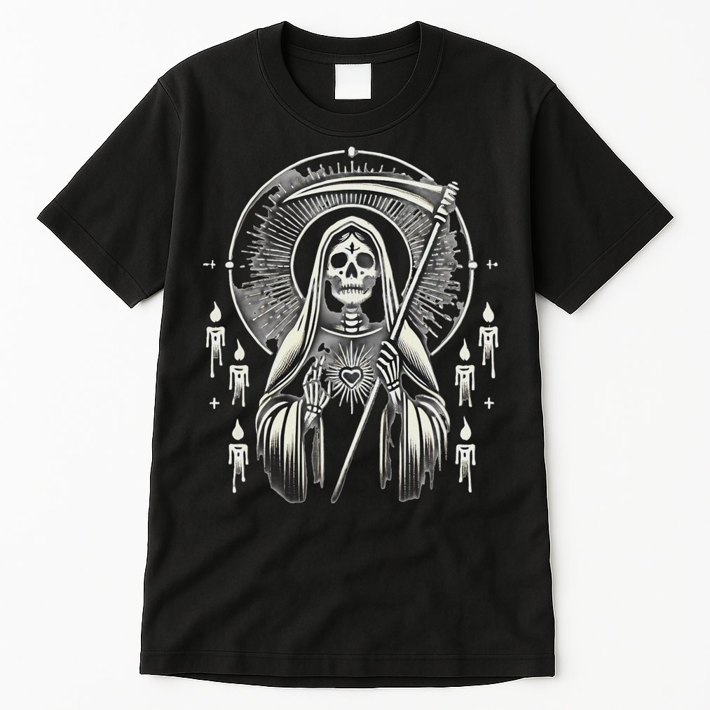 Santa Muerte Sacred Art – Mystical Skeleton With Scythe Tall T-Shirt