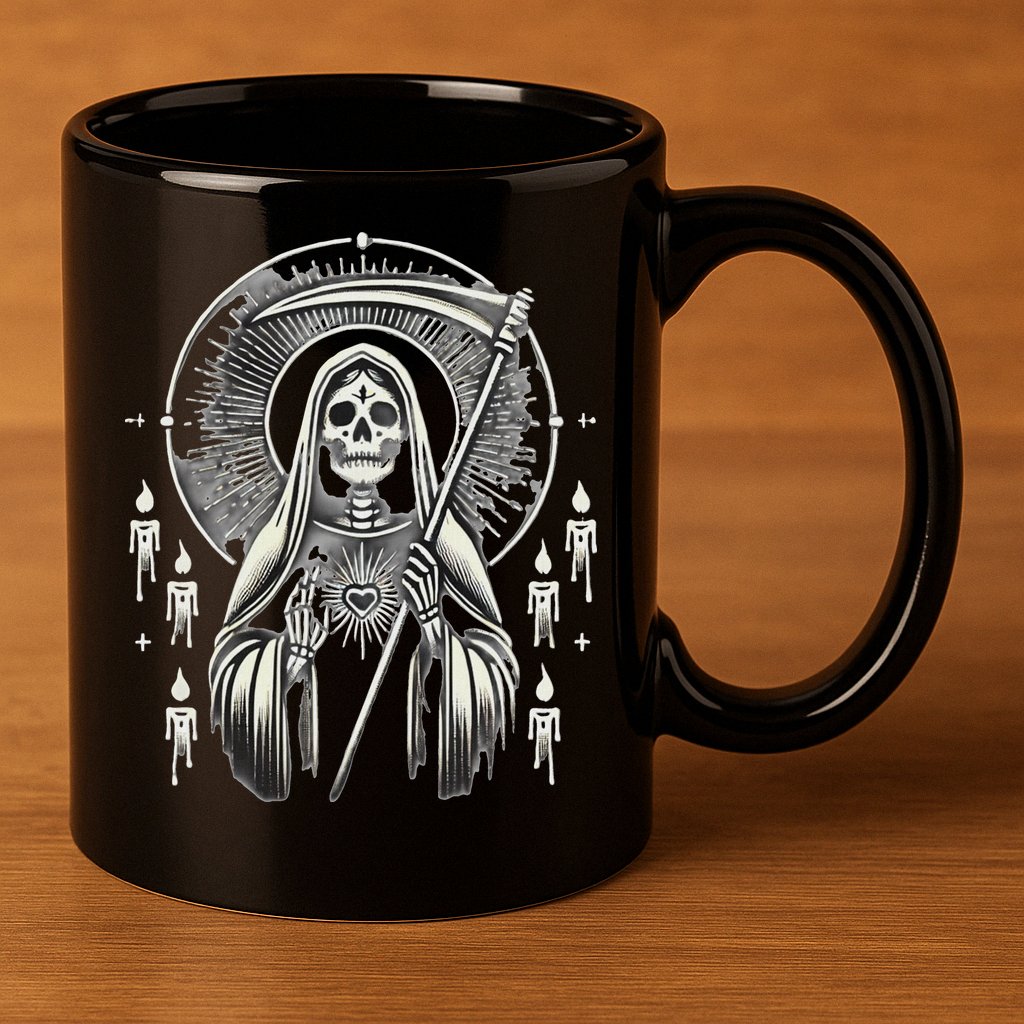 Santa Muerte Sacred Art – Mystical Skeleton With Scythe 11oz C Handle Ceramic Mug