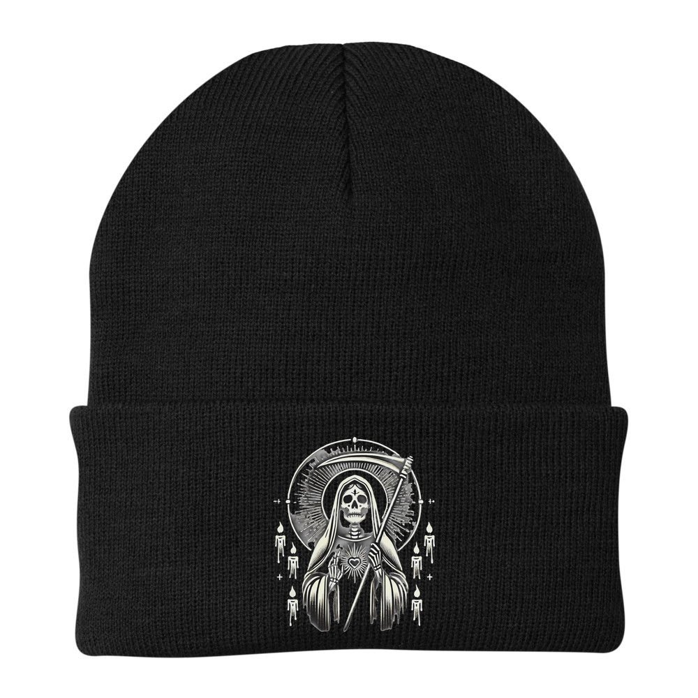 Santa Muerte Sacred Art – Mystical Skeleton With Scythe Beanie
