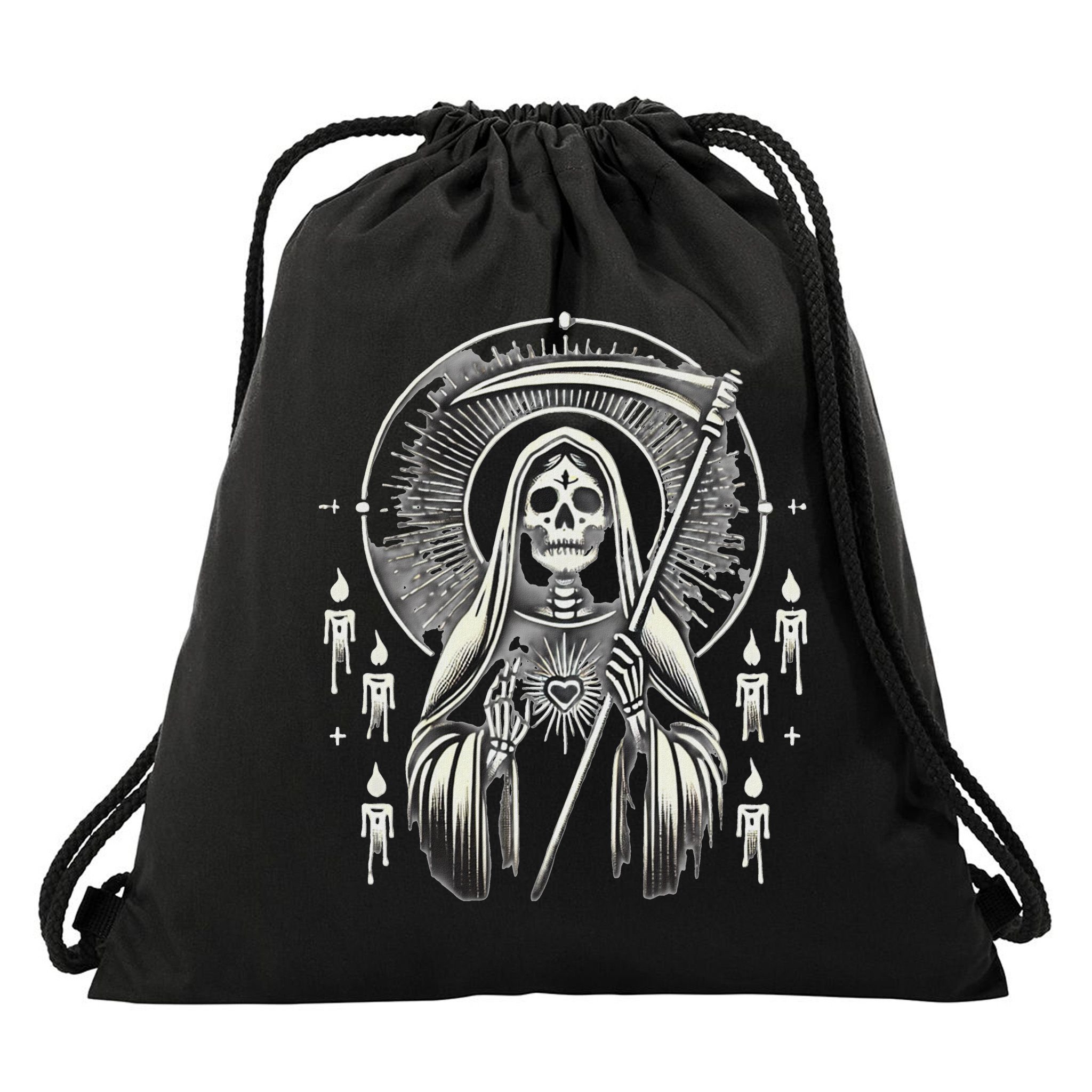 Santa Muerte Sacred Art – Mystical Skeleton With Scythe Drawstring Bag