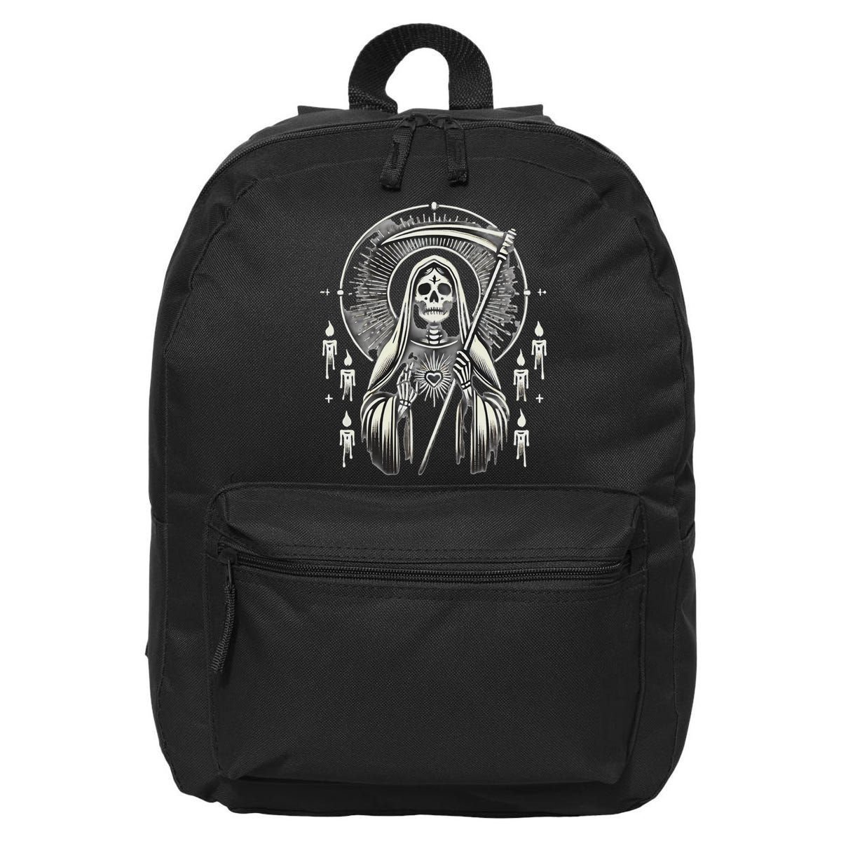 Santa Muerte Sacred Art – Mystical Skeleton With Scythe 16 in Basic Backpack