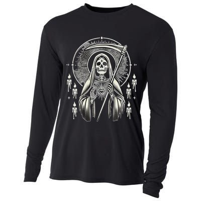 Santa Muerte Sacred Art – Mystical Skeleton With Scythe Cooling Performance Long Sleeve Crew