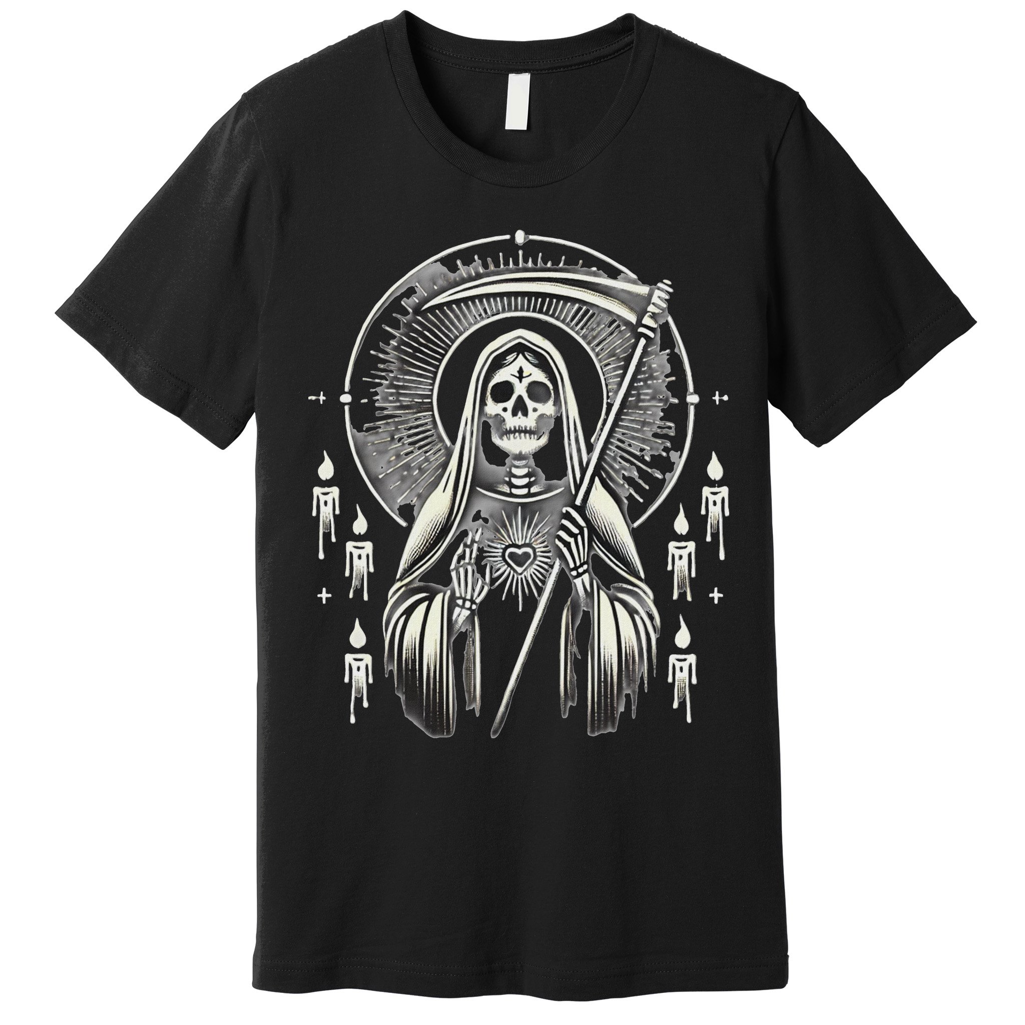 Santa Muerte Sacred Art – Mystical Skeleton With Scythe Premium T-Shirt
