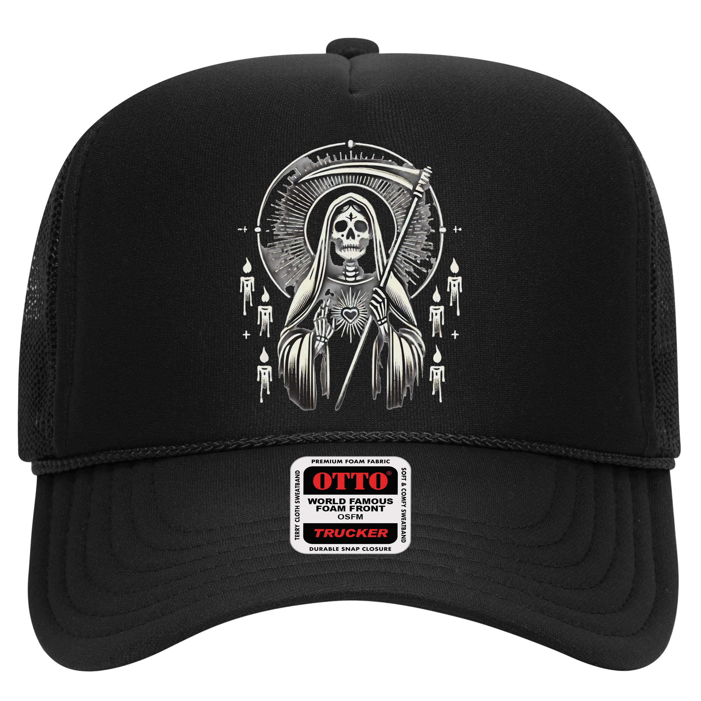 Santa Muerte Sacred Art – Mystical Skeleton With Scythe Hat