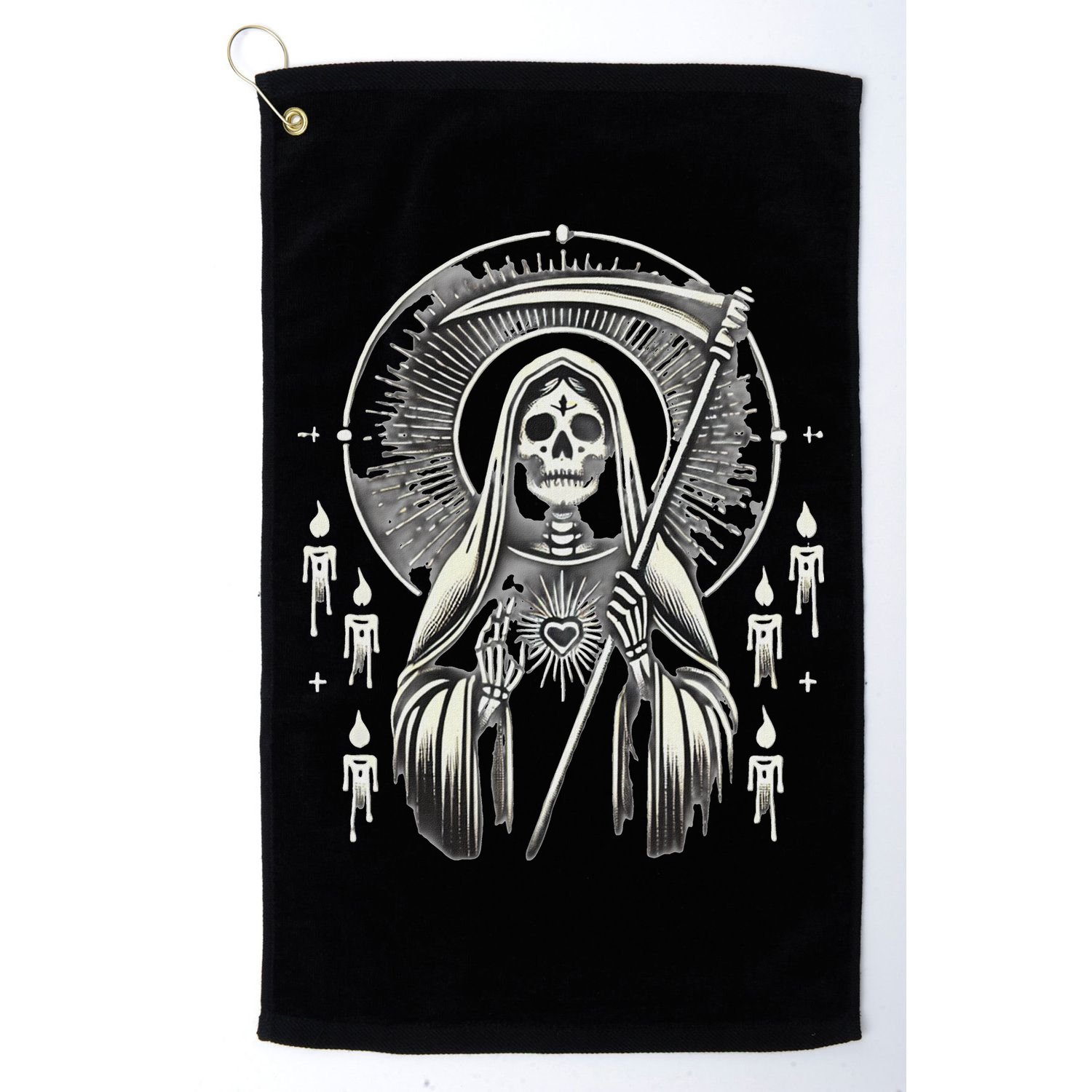 Santa Muerte Sacred Art – Mystical Skeleton With Scythe Golf Towel