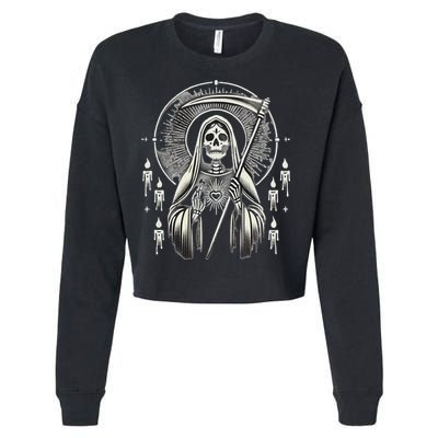 Santa Muerte Sacred Art – Mystical Skeleton With Scythe Cropped Pullover Crew
