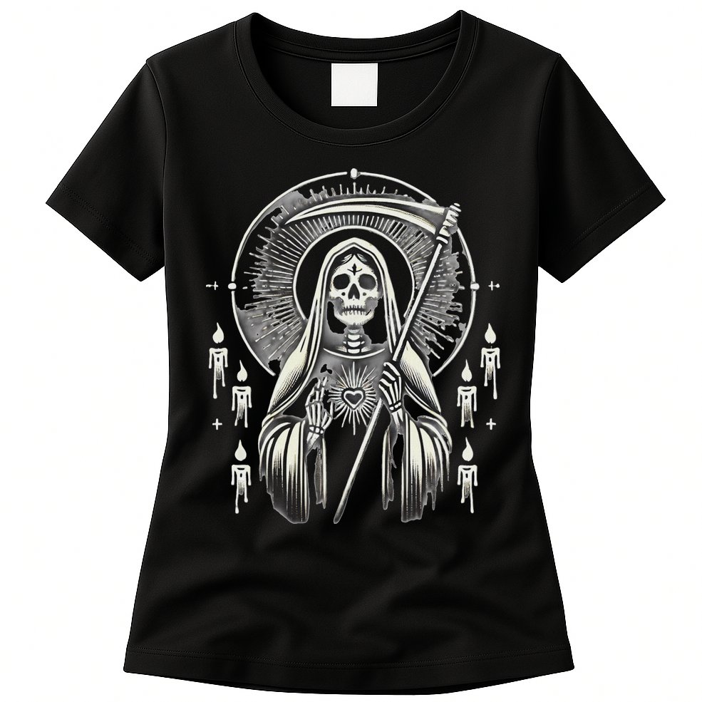 Santa Muerte Sacred Art – Mystical Skeleton With Scythe Womens T-Shirt