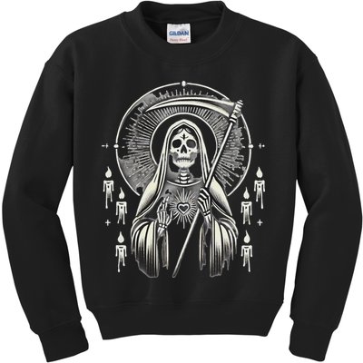 Santa Muerte Sacred Art – Mystical Skeleton With Scythe Kids Sweatshirt