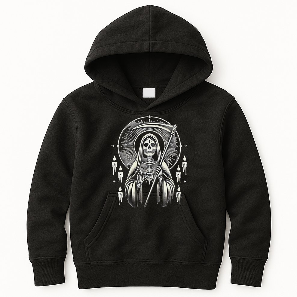 Santa Muerte Sacred Art – Mystical Skeleton With Scythe Kids Hoodie