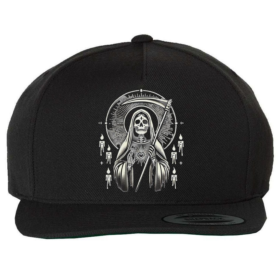 Santa Muerte Sacred Art – Mystical Skeleton With Scythe Wool Snapback Cap